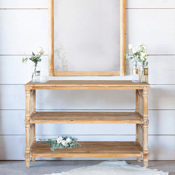 English Elm Rustic 3-Tier Console Table with Gothic Arched Cutouts, 47.24" Antique Natural Wood Entryway Shelf W2295P365031