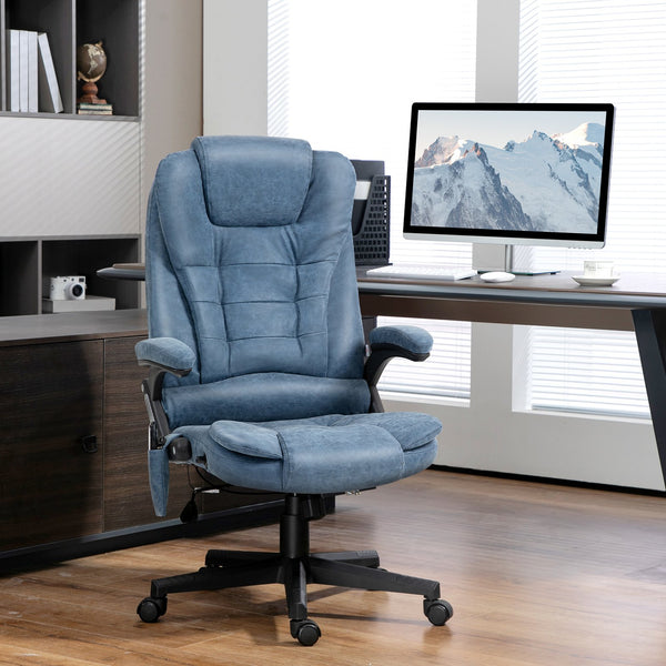 English Elm Homcom High Back Massage Office Chair With 6 Vibration Points, Heat, Recline & Remote Control, Blue W2225P217523