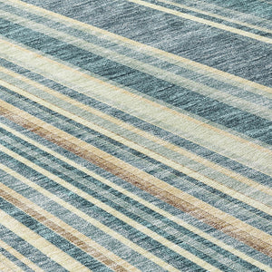 HomeRoots 5' Coastal-Inspired Sky Blue and Beige Striped Area Rug for Indoor and Outdoor Spaces, Washable & Durable 8' Round 615009