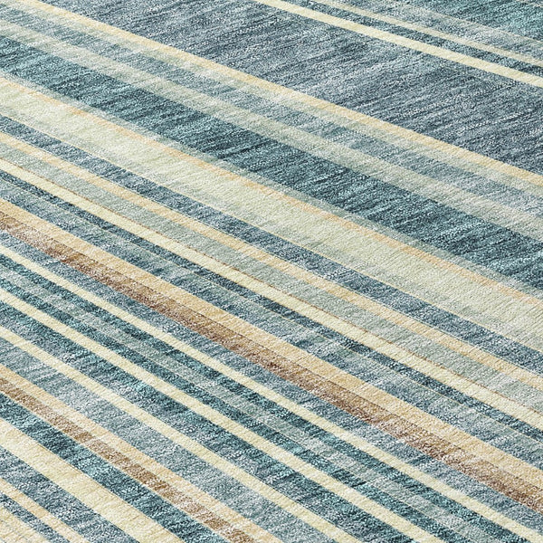 HomeRoots 5' Coastal-Inspired Sky Blue and Beige Striped Area Rug for Indoor and Outdoor Spaces, Washable & Durable 8' Round 615009
