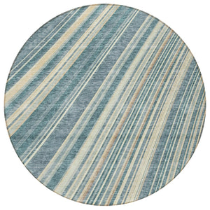 HomeRoots 5' Coastal-Inspired Sky Blue and Beige Striped Area Rug for Indoor and Outdoor Spaces, Washable & Durable 8' Round 615009