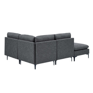 English Elm Linen Upholstered Modular Sectional Sofa with Black Metal Legs for Modern Living Dark Gray B2748S00106