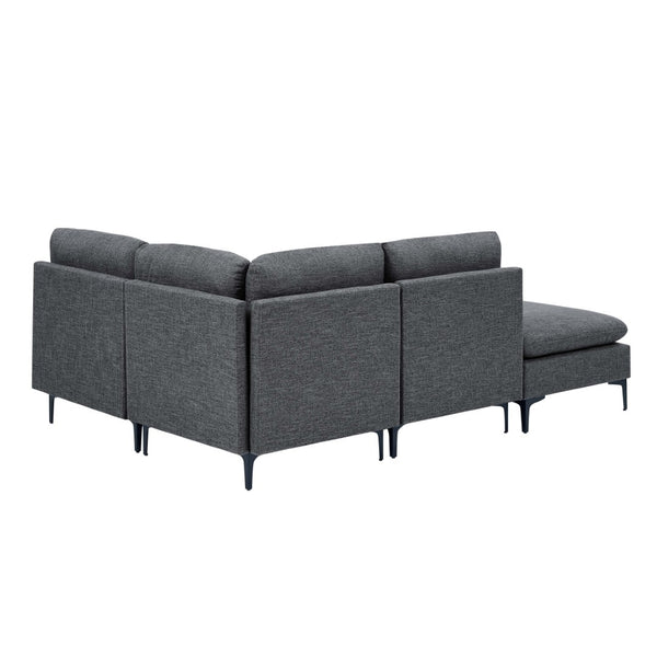 English Elm Linen Upholstered Modular Sectional Sofa with Black Metal Legs for Modern Living Dark Gray B2748S00106