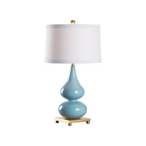 Wildwood Whitney Sculptural Table Lamp With Glossy Ceramic Double-Gourd, Antique Gold Base, Warm Ambient Glow Blue 61501