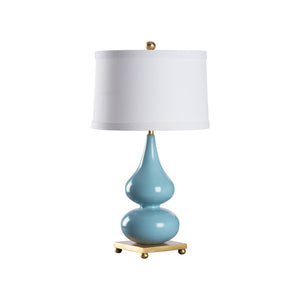Wildwood Whitney Sculptural Table Lamp With Glossy Ceramic Double-Gourd, Antique Gold Base, Warm Ambient Glow Blue 61501