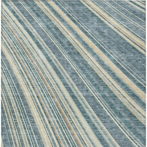 HomeRoots 5' Coastal-Inspired Sky Blue and Beige Striped Area Rug for Indoor and Outdoor Spaces, Washable & Durable 8' X 10' 615010