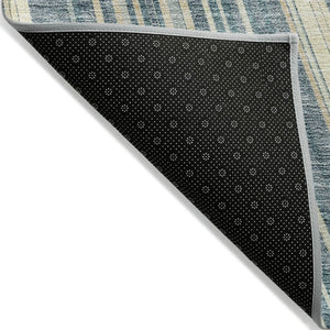 HomeRoots 5' Coastal-Inspired Sky Blue and Beige Striped Area Rug for Indoor and Outdoor Spaces, Washable & Durable 8' X 10' 615010