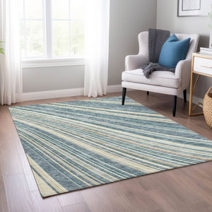 HomeRoots 5' Coastal-Inspired Sky Blue and Beige Striped Area Rug for Indoor and Outdoor Spaces, Washable & Durable 8' X 10' 615010