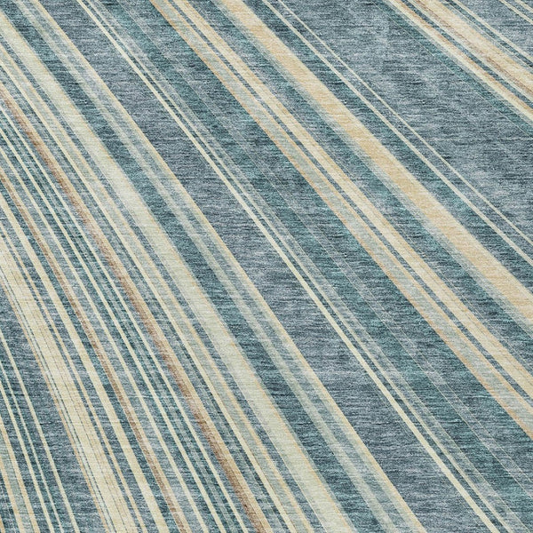 HomeRoots 5' Coastal-Inspired Sky Blue and Beige Striped Area Rug for Indoor and Outdoor Spaces, Washable & Durable 9' X 12' 615011