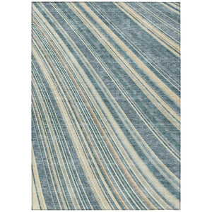 HomeRoots 5' Coastal-Inspired Sky Blue and Beige Striped Area Rug for Indoor and Outdoor Spaces, Washable & Durable 10' X 14' 615012