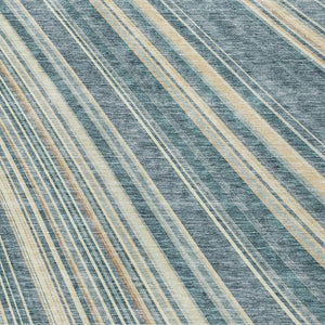 HomeRoots 5' Coastal-Inspired Sky Blue and Beige Striped Area Rug for Indoor and Outdoor Spaces, Washable & Durable 10' X 14' 615012