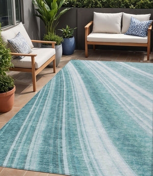 HomeRoots 5' Striped Teal Blue Area Rug - Vibrant Coastal Design for Indoor/Outdoor Use, Machine Washable Durability 5' X 8' 615014