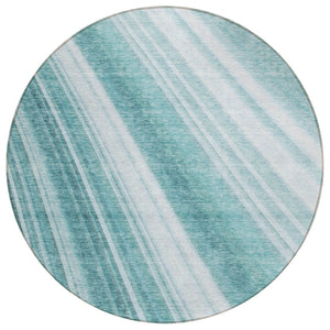HomeRoots 5' Striped Teal Blue Area Rug - Vibrant Coastal Design for Indoor/Outdoor Use, Machine Washable Durability 8' Round 615015