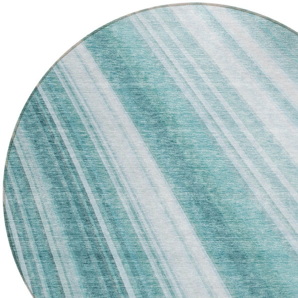 HomeRoots 5' Striped Teal Blue Area Rug - Vibrant Coastal Design for Indoor/Outdoor Use, Machine Washable Durability 8' Round 615015
