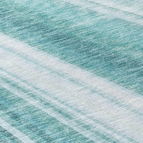HomeRoots 5' Striped Teal Blue Area Rug - Vibrant Coastal Design for Indoor/Outdoor Use, Machine Washable Durability 8' Round 615015