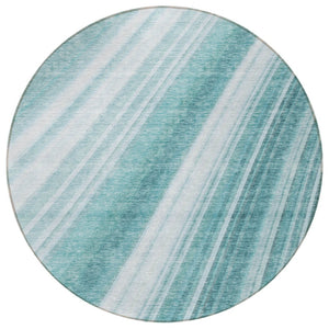 HomeRoots 5' Striped Teal Blue Area Rug - Vibrant Coastal Design for Indoor/Outdoor Use, Machine Washable Durability 8' Round 615015