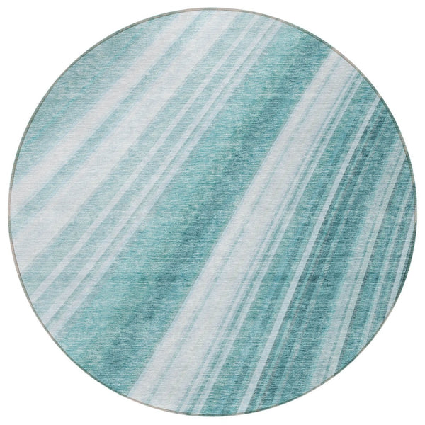 HomeRoots 5' Striped Teal Blue Area Rug - Vibrant Coastal Design for Indoor/Outdoor Use, Machine Washable Durability 8' Round 615015