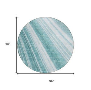 HomeRoots 5' Striped Teal Blue Area Rug - Vibrant Coastal Design for Indoor/Outdoor Use, Machine Washable Durability 8' Round 615015