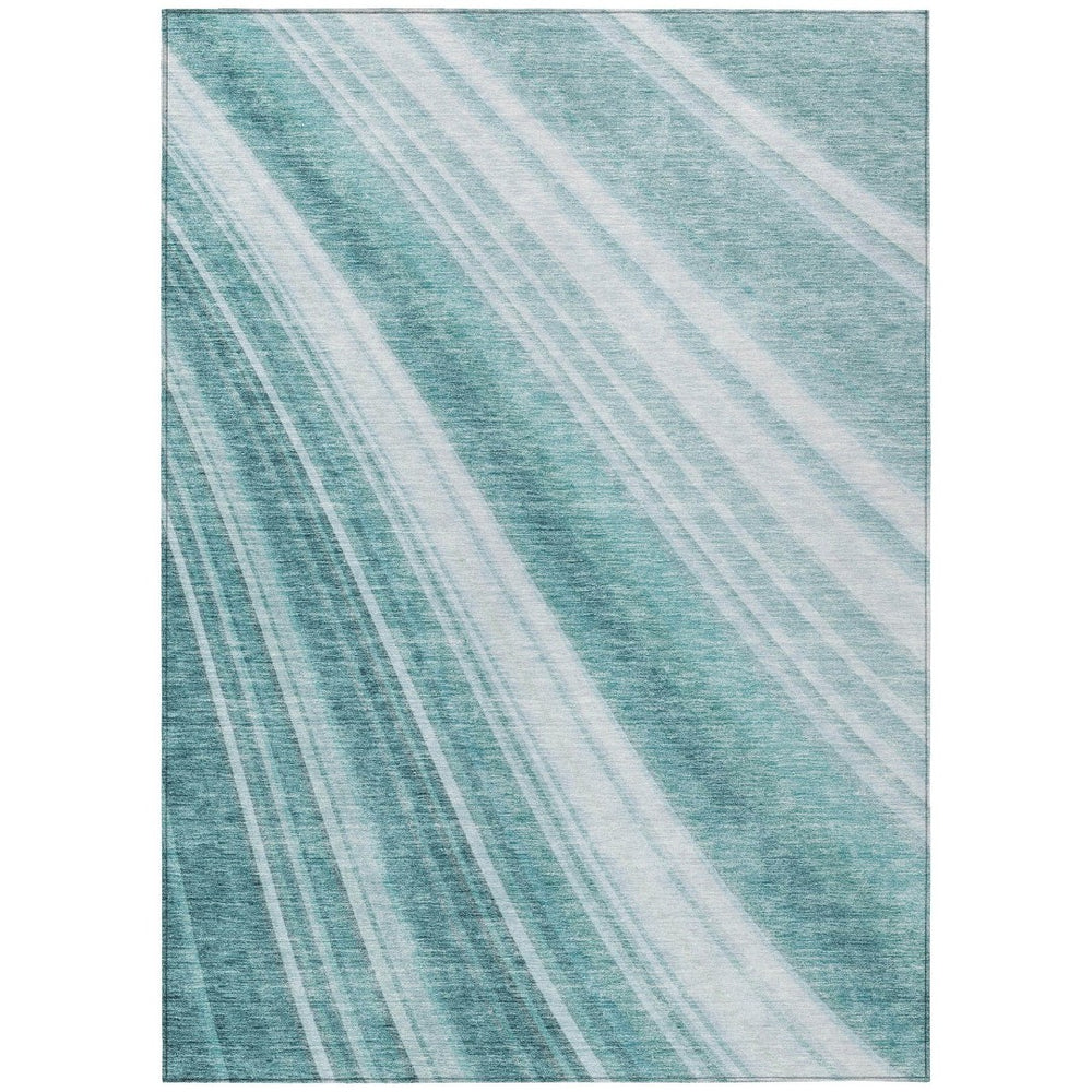HomeRoots 5' Striped Teal Blue Area Rug - Vibrant Coastal Design for Indoor/Outdoor Use, Machine Washable Durability 8' X 10' 615016