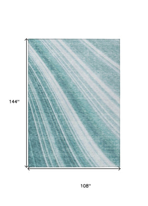 HomeRoots 5' Striped Teal Blue Area Rug - Vibrant Coastal Design for Indoor/Outdoor Use, Machine Washable Durability 9' X 12' 615017
