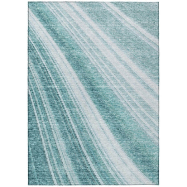 HomeRoots 5' Striped Teal Blue Area Rug - Vibrant Coastal Design for Indoor/Outdoor Use, Machine Washable Durability 10' X 14' 615018