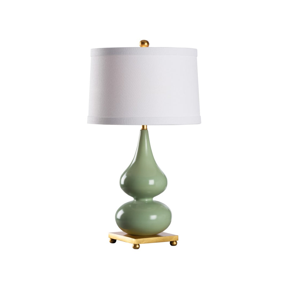 Wildwood Whitney Sculptural Table Lamp With Glossy Ceramic Double-Gourd, Antique Gold Base, Warm Ambient Glow Green 61502