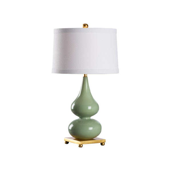 Wildwood Whitney Sculptural Table Lamp With Glossy Ceramic Double-Gourd, Antique Gold Base, Warm Ambient Glow Green 61502