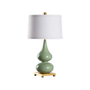 Wildwood Whitney Sculptural Table Lamp With Glossy Ceramic Double-Gourd, Antique Gold Base, Warm Ambient Glow Green 61502
