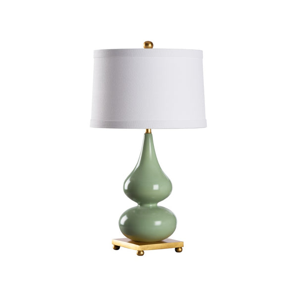 Wildwood Whitney Sculptural Table Lamp With Glossy Ceramic Double-Gourd, Antique Gold Base, Warm Ambient Glow Green 61502