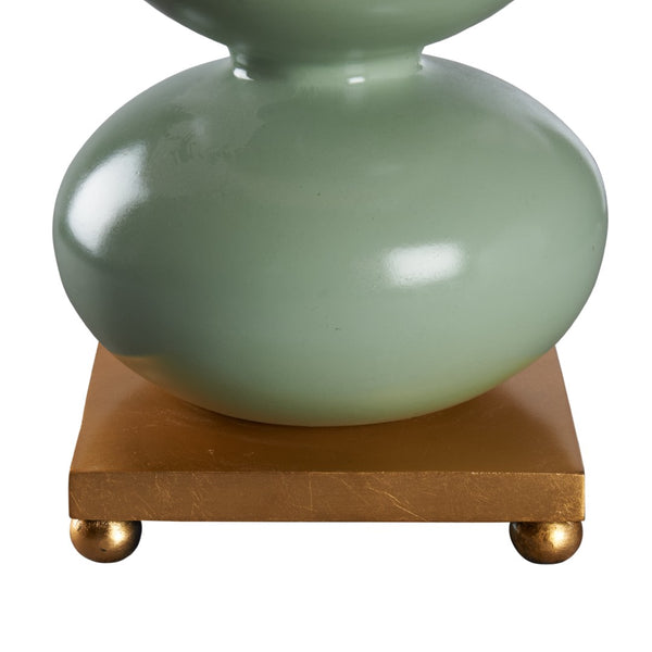 Wildwood Whitney Sculptural Table Lamp With Glossy Ceramic Double-Gourd, Antique Gold Base, Warm Ambient Glow Green 61502