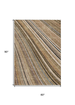 HomeRoots 5' Stylish Taupe Beige and Brown Striped Washable Area Rug for Indoor and Outdoor Versatility 5' X 8' 615020