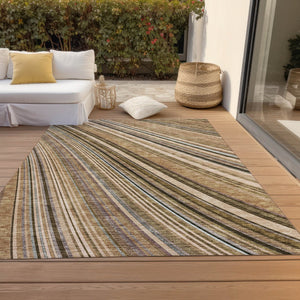 HomeRoots 5' Stylish Taupe Beige and Brown Striped Washable Area Rug for Indoor and Outdoor Versatility 5' X 8' 615020