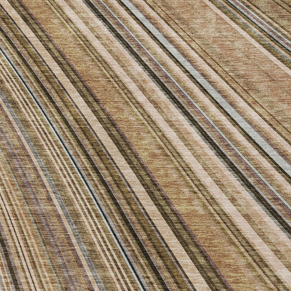 HomeRoots 5' Stylish Taupe Beige and Brown Striped Washable Area Rug for Indoor and Outdoor Versatility 5' X 8' 615020