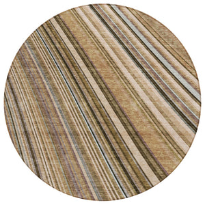 HomeRoots 5' Stylish Taupe Beige and Brown Striped Washable Area Rug for Indoor and Outdoor Versatility 8' Round 615021