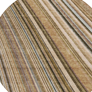 HomeRoots 5' Stylish Taupe Beige and Brown Striped Washable Area Rug for Indoor and Outdoor Versatility 8' Round 615021