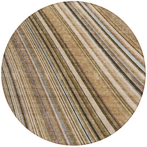 HomeRoots 5' Stylish Taupe Beige and Brown Striped Washable Area Rug for Indoor and Outdoor Versatility 8' Round 615021