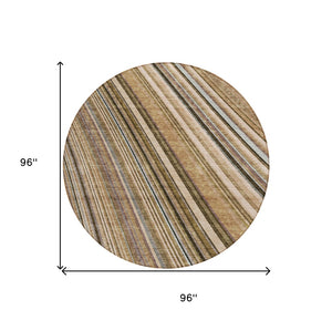 HomeRoots 5' Stylish Taupe Beige and Brown Striped Washable Area Rug for Indoor and Outdoor Versatility 8' Round 615021