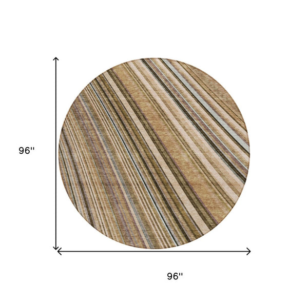 HomeRoots 5' Stylish Taupe Beige and Brown Striped Washable Area Rug for Indoor and Outdoor Versatility 8' Round 615021