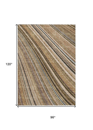 HomeRoots 5' Stylish Taupe Beige and Brown Striped Washable Area Rug for Indoor and Outdoor Versatility 8' X 10' 615022