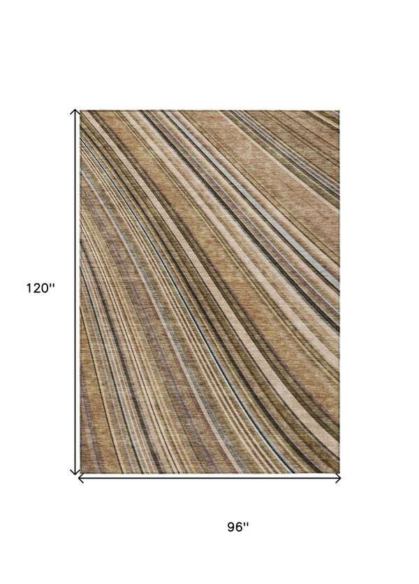 HomeRoots 5' Stylish Taupe Beige and Brown Striped Washable Area Rug for Indoor and Outdoor Versatility 8' X 10' 615022