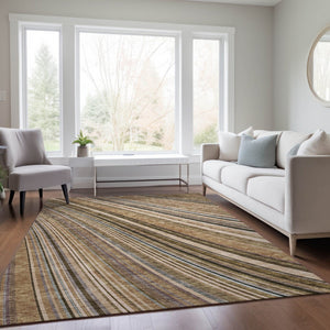 HomeRoots 5' Stylish Taupe Beige and Brown Striped Washable Area Rug for Indoor and Outdoor Versatility 8' X 10' 615022