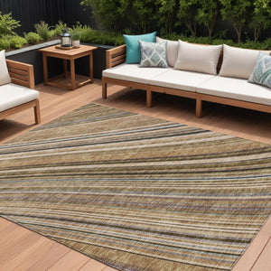 HomeRoots 5' Stylish Taupe Beige and Brown Striped Washable Area Rug for Indoor and Outdoor Versatility 9' X 12' 615023