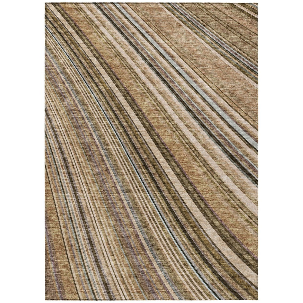 HomeRoots 5' Stylish Taupe Beige and Brown Striped Washable Area Rug for Indoor and Outdoor Versatility 9' X 12' 615023