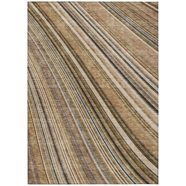 HomeRoots 5' Stylish Taupe Beige and Brown Striped Washable Area Rug for Indoor and Outdoor Versatility 9' X 12' 615023