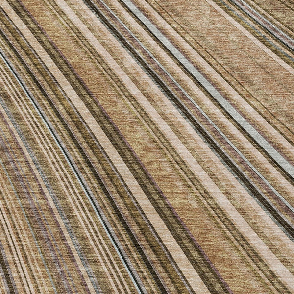 HomeRoots 5' Stylish Taupe Beige and Brown Striped Washable Area Rug for Indoor and Outdoor Versatility 9' X 12' 615023