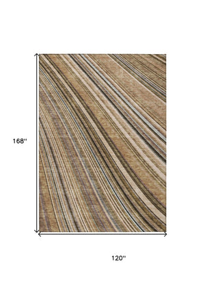 HomeRoots 5' Stylish Taupe Beige and Brown Striped Washable Area Rug for Indoor and Outdoor Versatility 10' X 14' 615024