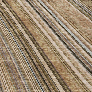 HomeRoots 5' Stylish Taupe Beige and Brown Striped Washable Area Rug for Indoor and Outdoor Versatility 10' X 14' 615024