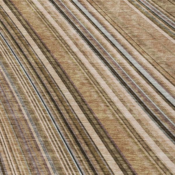 HomeRoots 5' Stylish Taupe Beige and Brown Striped Washable Area Rug for Indoor and Outdoor Versatility 10' X 14' 615024