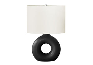 English Elm Lighting, Sculptural Donut Ceramic Base Table Lamp Ivory Shade Modern Bedroom Accent B2710P461816