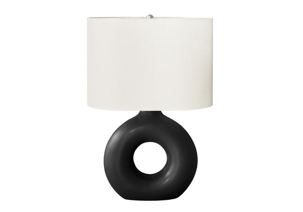 English Elm Lighting, Sculptural Donut Ceramic Base Table Lamp Ivory Shade Modern Bedroom Accent B2710P461816